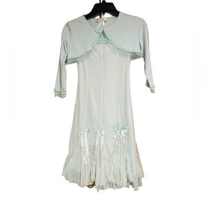 BISCOTTI GIRLS GORGEOUS WHITE & PASTEL BLUE FORMAL DRESS SZ 12 LACE OVERLAY